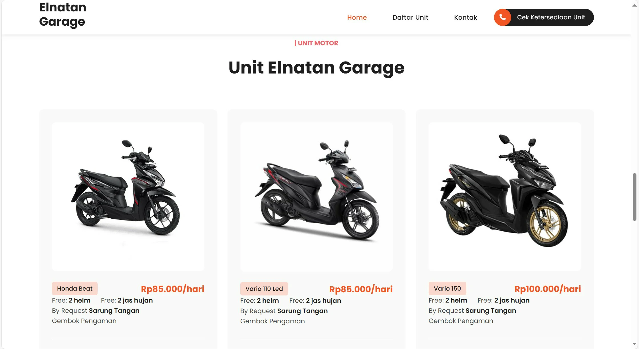 Portfolio website company profile Elnatan Garage oleh Kolaborasik Project